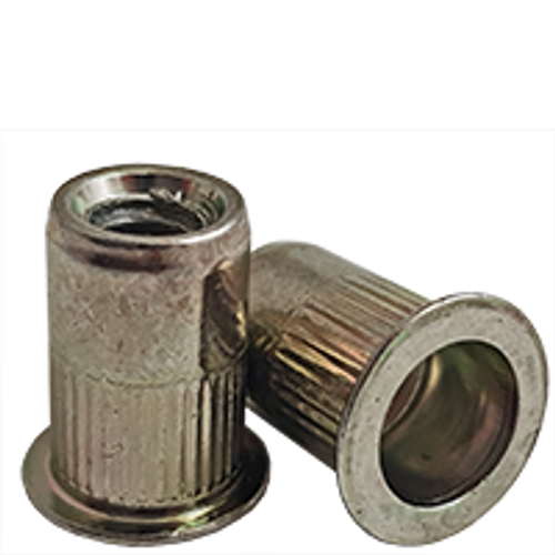 M6 (.027-.165) Steel Large Flange Knurled Body Rivet Nuts Zinc Yellow CR+3 (500/Pkg.)