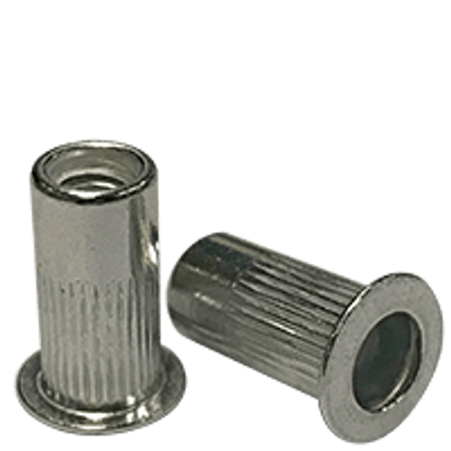 10-32 (.130-.225) Aluminum Large Flange Knurled Body Rivet Nuts (1000/Pkg.) 10-32 (.130-.225) Aluminum Large Flange Knurled Body Rivet Nuts (1000/Pkg.)