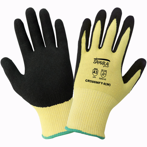 Samurai Glove- Abrasion Resistant Cut Resistant Nitrile Dipped Glove Size 6(XS) 12 Pair, #CR588MFY-6(XS)
