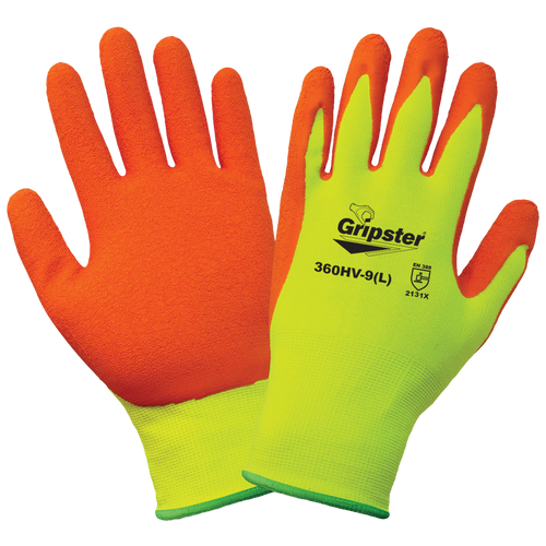 Gripter - High-Visibility Rubber-Dipped Glove Size 9(L) 12 Pair, #360HV-9(L)