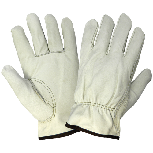 Standard Industrial Grade Beige Cowhide Grain Leather Driver Glove with Keystone Thumb- Size 8(M) 12 Pair, #3200B-8(M)