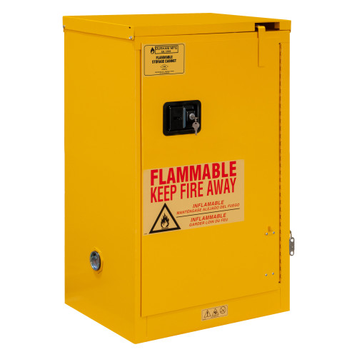 Durham Mfg Heavy-Duty Steel Flammable Storage Cabinet, FM Approved, 16 Gallon, 1 Door, Self Close, 1 Shelf, Safety Yellow, 23"W x 18"D x 45-3/8"H, Yellow, DM-1016S-50 (1/Ea)