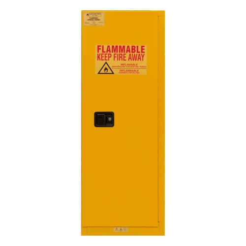 Durham Mfg Heavy-Duty Steel Flammable Storage Cabinet, FM Approved, 22 Gallon, 1 Door, Manual Close, 2 Shelves, Safety Yellow, 23-5/16"W x 18-1/8"D x 65"H, Yellow, DM-1022M-50 (1/Ea)