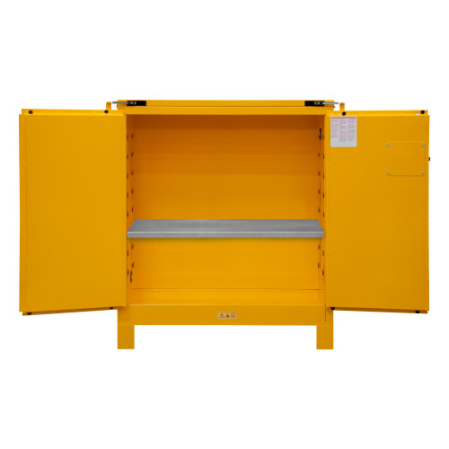 Durham Mfg Heavy-Duty Steel Flammable Storage Cabinet w/Legs, FM Approved, 30 Gallon, 2 Door, Self Close, 1 Shelf, 43"W x 18"D x 51-3/8"H, Safety Yellow, DM-1030SL-50 (1/Ea)