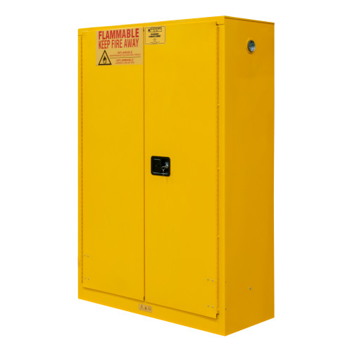 Durham Mfg Heavy-Duty Steel Flammable Storage Cabinet, FM Approved, 45 Gallon, 2 Door, Manual Close, 2 Shelves, 43"W x 18"D x 65"H, Safety Yellow, DM-1045M-17 (1/Ea)