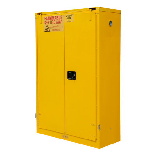 Durham Mfg Heavy-Duty Steel Flammable Storage Cabinet, FM Approved, 45 Gallon, 2 Door, Self Close, 2 Shelves, 43"W x 18"D x 66-3/8"H, Safety Yellow, DM-1045S-50 (1/Ea)