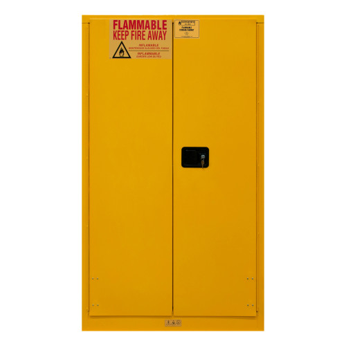 Durham Mfg Heavy-Duty Steel Flammable Storage Cabinet, FM Approved, 60 Gallon, 2 Door, Manual Close, 2 Shelves, 34"W x 34"D x 65"H, Safety Yellow, DM-1060M-50 (1/Ea)
