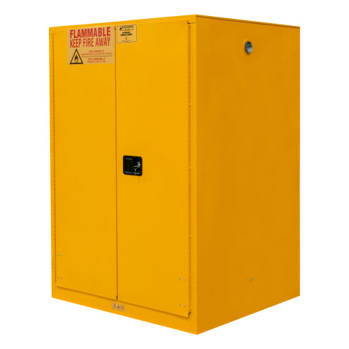 Durham Mfg Heavy-Duty Steel Flammable Storage Cabinet, FM Approved, 60 Gallon, 2 Door, Manual Close, 2 Shelves, 34"W x 34"D x 65"H, Safety Yellow, DM-1060M-50 (1/Ea)