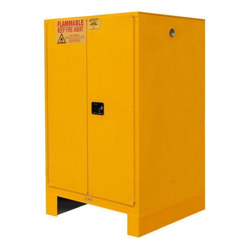 Durham Mfg Heavy-Duty Steel Flammable Storage Cabinet w/ Legs, FM Approved, 60 Gallon, 2 Door, Manual Close, 2 Shelves, 34"W x 34"D x 71"H, Safety Yellow, DM-1060ML-50 (1/Ea)