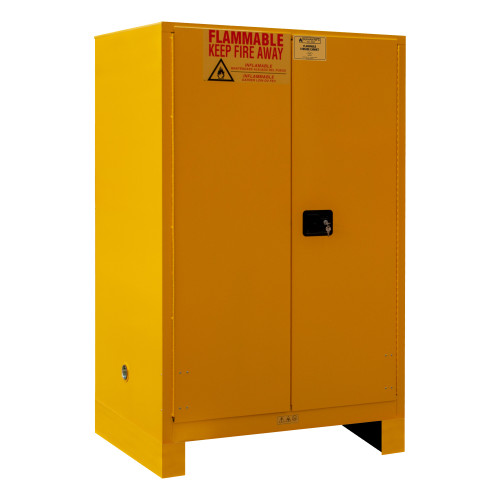 Durham Mfg Heavy-Duty Steel Flammable Storage Cabinet w/ Legs, FM Approved, 90 Gallon, 2 Door, Manual Close, 2 Shelves, 43"W x 34"D x 71"H, Safety Yellow, DM-1090ML-50 (1/Ea)
