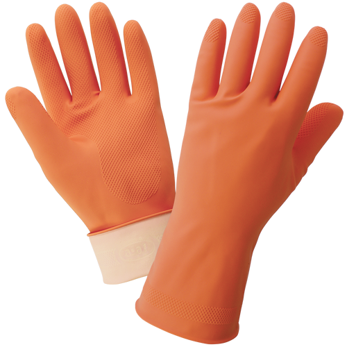 FrogWear Orange 18 Mil Flock-Lined Latex Diamond Pattern Grip Unsupported Glove Size 9(L) 12 Pair, #180F-9(L)