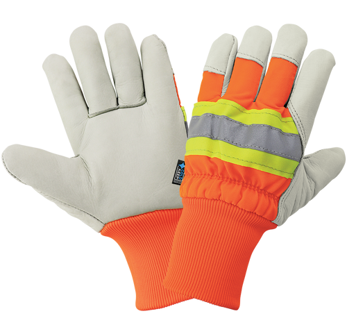 High-Visibility Standard-Grade Cowhide Insulated Glove with Knit Wrist- Size 9(L) 12 Pair, #2950HVKW-9(L)