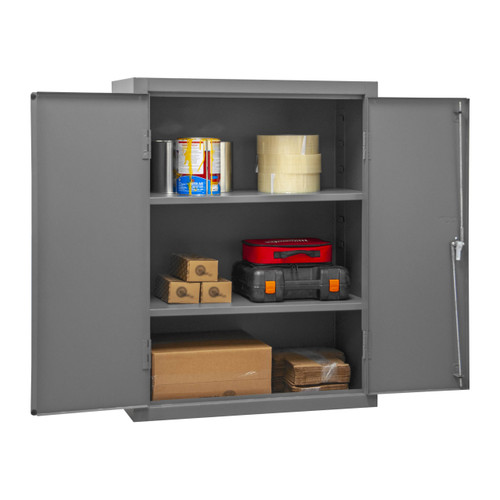 Durham Mfg Heavy-Duty Steel Cabinet, 16 Gauge, 2 Shelves, 2 Doors, 36"W x 18"D x 48"H, Gray, DM-2600-2S-95 (1/Ea) Durham Mfg Heavy-Duty Steel Cabinet, 16 Gauge, 2 Shelves, 2 Doors, 36"W x 18"D x 48"H, Gray, DM-2600-2S-95 (1/Ea)
