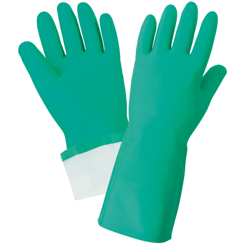 Flock-Lined 15-Mil Green Nitrile Raised Diamond Pattern Grip Unsupported Glove Size 7(S) 12 Pair, #515F-7(S)