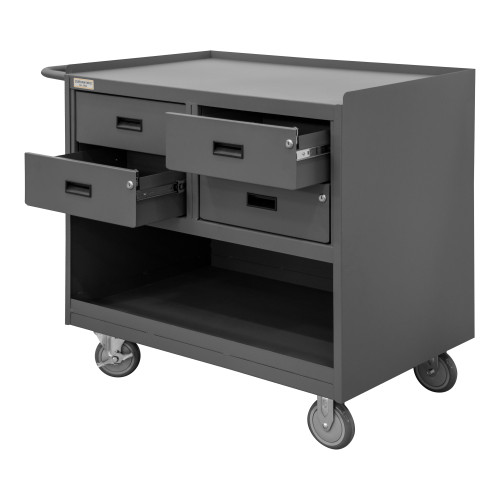 Durham Mfg Heavy-Duty Steel Mobile Bench Cabinet, 4 Drawers, 2 Doors, 24-1/4"W x 42-1/8"D x 36-3/8"H, Gray, DM-3120-95 (1/Ea)