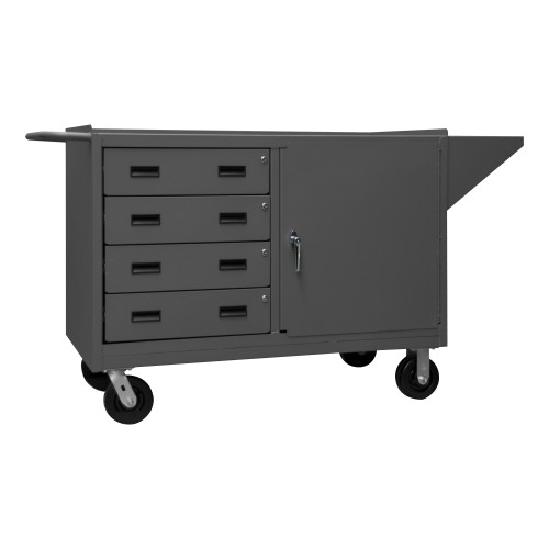 Durham Mfg Heavy-Duty Steel Mobile Bench Cabinet, 4 Drawer, 1 Door, 24-1/4"W x 66-1/8"D x 37-3/4"H, Gray, DM-3401-95 (1/Ea)