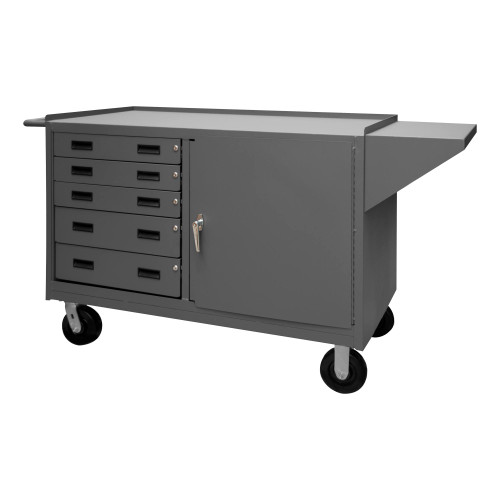 Durham Mfg Heavy-Duty Steel Mobile Bench Cabinet, 5 Drawer, 1 Door, 24-1/4"W x66-1/8"D x 37-3/4"H, Gray, DM-3402-95 (1/Ea)