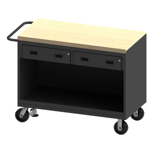 Durham Mfg Heavy-Duty Steel Mobile Bench Cabinet, Maple Top, 2 Drawer, No Doors, 24-1/4"W x 54-1/8"D x 37-3/4"H, Gray, DM-3414-MT-FL-95 (1/Ea)