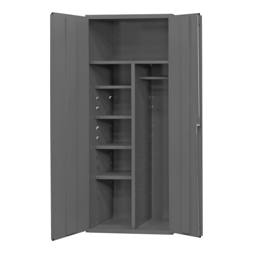 Durham Mfg Heavy-Duty Steel Janitorial Cabinet, 14 Gauge, 5 Shelves, 2 Doors, 36"W x 24"D x 84"H, Gray, DM-3500-HDL-95 (1/Ea)