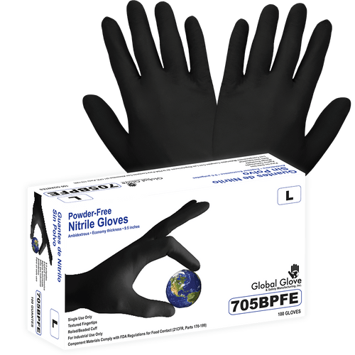 Economy Black Powder-Free Nitrile Disposable Glove Size M-100 Gloves/Box, 10 Boxes, #705BPFE-M