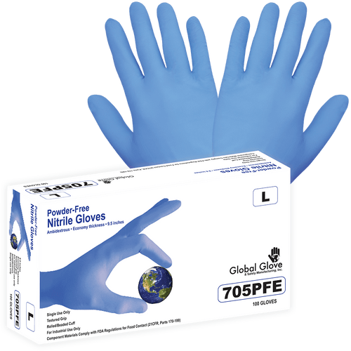 Nitrile, Powder-Free, Industrial-Grade, Economy, Blue, 3.5-Mil, Textured Fingertips, 9.5-Inch Disposable Glove Size Extra Large-100 Gloves/Box, 10 Boxes, #705PFE-XL