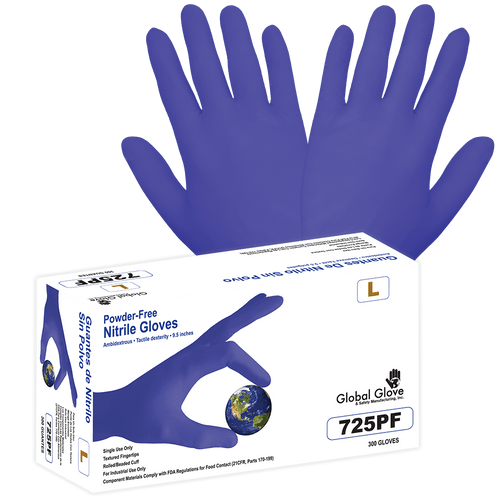 Nitrile, Powder-Free, Industrial-Grade, Economy, Royal Blue, 2.5-Mil, Textured Fingertips, 9.5-Inch Disposable Glove Size XL- 10 dispensers of 280 Glove, #725PF-XL