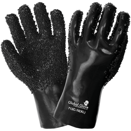 Premium Double-Coated Black Chip Finish PVC 12-Inch Chemical Handling Glove- Size 10(XL) 12 Pair, #712C-10(XL)