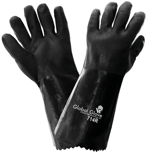 Jersey Liner Double-Coated with Black PVC 14-Inch Chemical Handling Glove Size 10(XL) 12 Pair, #714R-10(XL)