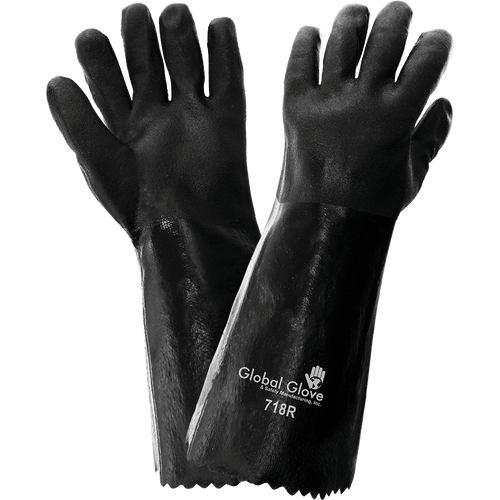 Jersey Liner Double-Coated with Black PVC 18-Inch Chemical Handling Glove 12 Pair, #718R