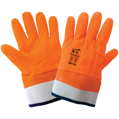 FrogWear Cold Protection High-Visibility Insulated Double-Coated PVC Waterproof Chemical Glove- One Size 12 Pair, #880-SC