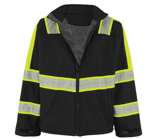 FrogWear HV - Premium Enhanced Visibility Black Sherpa-Lined Softshell Jacket- Extra Large Tall, #EV-SJ1-XLT