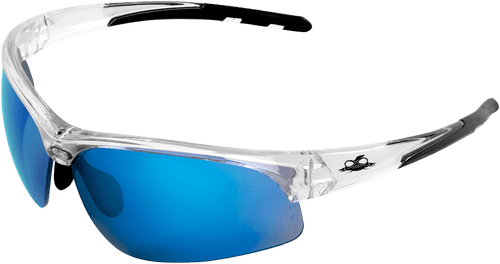 Wahoo Blue Mirror Lens, Crystal Clear Frame Safety Glasses - 12 Pair, #BH1612