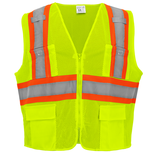 FrogWear HV High-Visibility Yellow/Green Lightweight Mesh Surveyors Vest- 6XL, #GLO-0035-6XL
