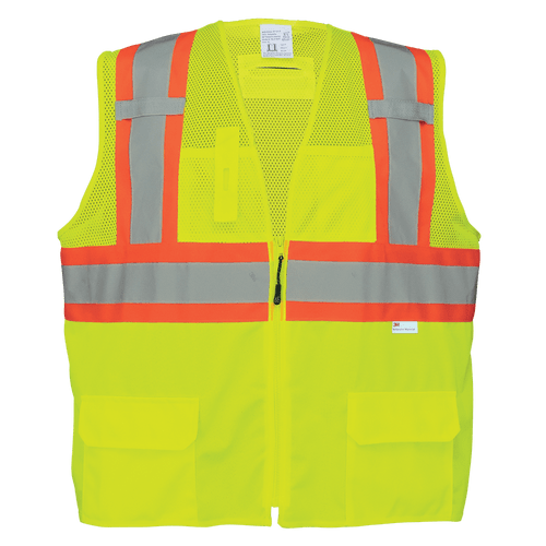 FrogWear HV Solid and Mesh Polyester High-Visibility Yellow/Green Surveyors Safety Vest- 4XL, #GLO-0037-4XL