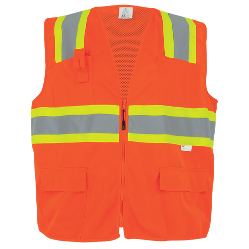 FrogWear HV High-Visibility Orange Mesh/Solid Surveyors Safety Vest- Medium, #GLO-004-M