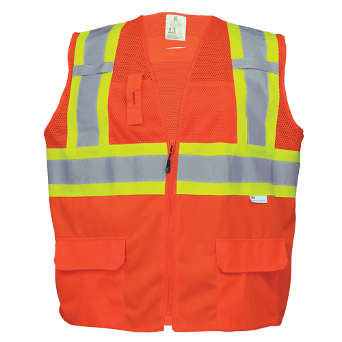 FrogWear HV Solid and Mesh Polyester High-Visibility Orange Surveyors Safety Vest- 4XL, #GLO-0047-4XL