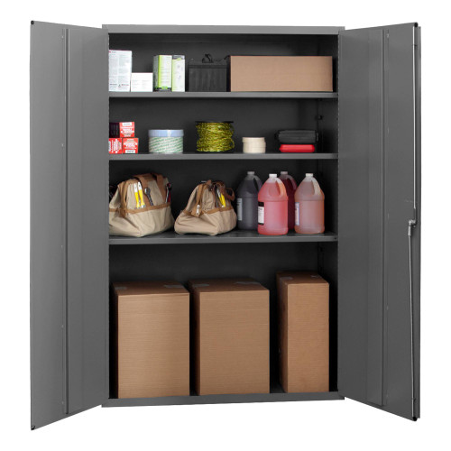 Durham Mfg Heavy-Duty Steel Cabinet, 14 Gauge, 3 Adjustable Shelves, 2 Doors, 48"W x 24"D x 72"H, Gray, DM-3502-95 (1/Ea) Durham Mfg Heavy-Duty Steel Cabinet, 14 Gauge, 3 Adjustable Shelves, 2 Doors, 48"W x 24"D x 72"H, Gray, DM-3502-95 (1/Ea)