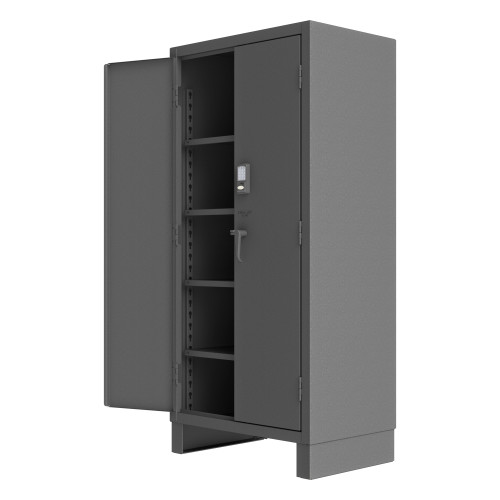 Durham Mfg Heavy-Duty Steel Access Control Cabinet w/ Legs, 14 Gauge, 4 Adjustable Shelves, 2 Doors, 36"W x 24"D x 78"H, Gray, DM-3702CX-BLP4S-95 (1/Ea)