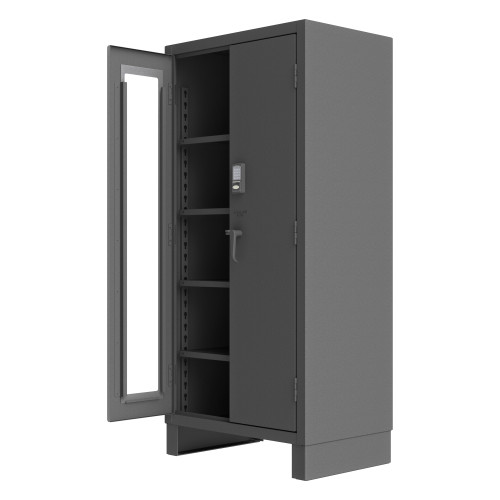 Durham Mfg Heavy-Duty Steel Access Control Cabinet w/ Legs, 14 Gauge, 4 Adjustable Shelves, 2 Doors, 36"W x 24"D x 78"H, Gray, DM-3702CXC-BLP4S-95 (1/Ea)