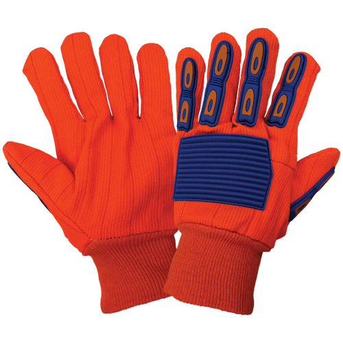 Corded Orange 18 oz. Cotton Glove with TPU Impact Protection - 12 Pair, #C18OCPB