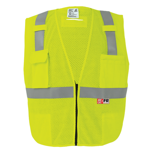 FrogWear HV Flame-Resistant High-Visibility Yellow/Green Surveyors Vest Size Large, #GLO-022FR-L