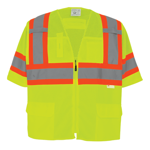 FrogWear HV Mesh/Solid Polyester High-Visibility Yellow/Green Surveyors Safety Vest Size Medium, #GLO-127-M