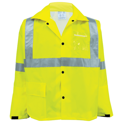 FrogWear HV High-Visibility Self-Extinguishing Yellow/Green Rain Jacket Size Large, #GLO-1400-L