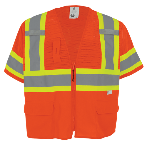 FrogWear HV Mesh/Solid Polyester High-Visibility Orange Surveyors Safety Vest Size Large, #GLO-147-L