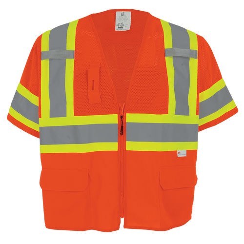 FrogWear HV Mesh/Solid Polyester High-Visibility Orange Surveyors Safety Vest Size Extra Large, #GLO-147-XL