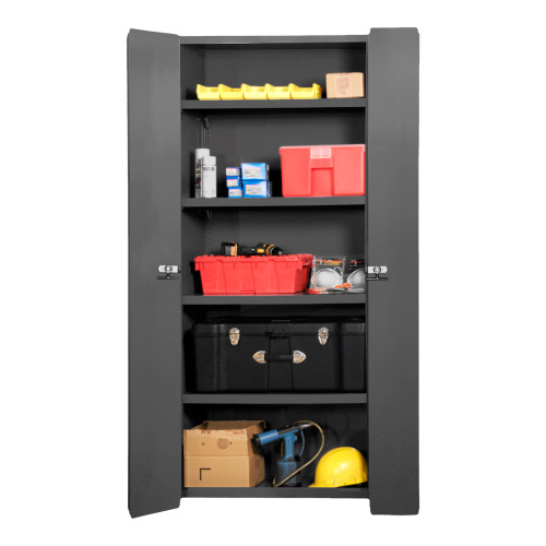 Durham Mfg Heavy-Duty Steel Cabinet, 14 Gauge, 4 Adjustable Shelves, 2 Doors, 36"W x 24"D x 84"H, Gray, DM-3953-4S-95 (1/Ea)