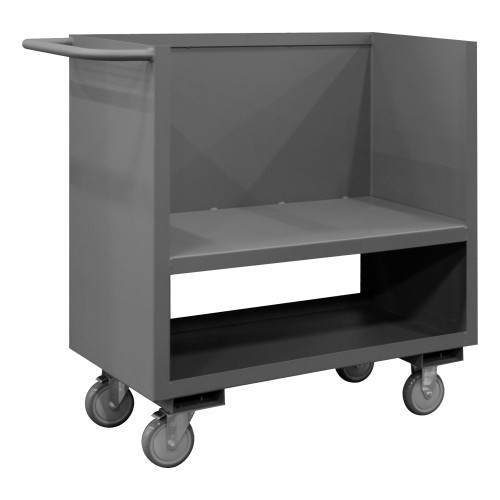 Durham Mfg 14 Gauge, 3 Sided Low Deck Truck, Solid Sides, 2 Shelves, 18-3/16W X 42-1/8D x 39-7/8H, Gray, DM-3SLT-1836-1.2K-95 (1/Ea)