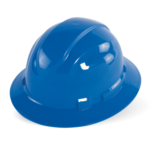 Bullhead Safety Head Protection Blue Unvented Full Brim Style Hard Hat With Six-Point Ratchet Suspension 6/Pkg., #HH-F1-B