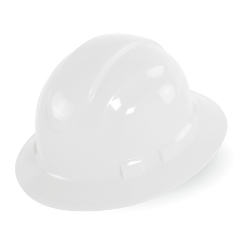 Bullhead Safety Head Protection White Unvented Full Brim Style Hard Hat With Six-Point Ratchet Suspension 6/Pkg., #HH-F1-W