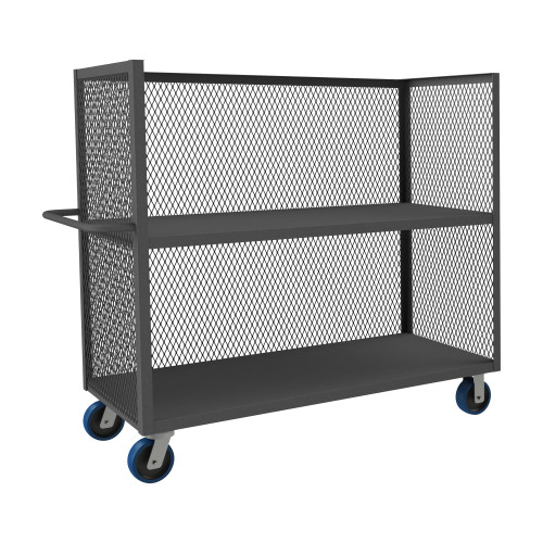 Durham Mfg 14 Gauge, 3 Sided Mesh Truck, 2 Fixed Shelves, 24-3/8"W x 66-1/2"D x 56-7/16"H, Gray, DM-3ST-EX2460-2-6PU-95 (1/Ea)